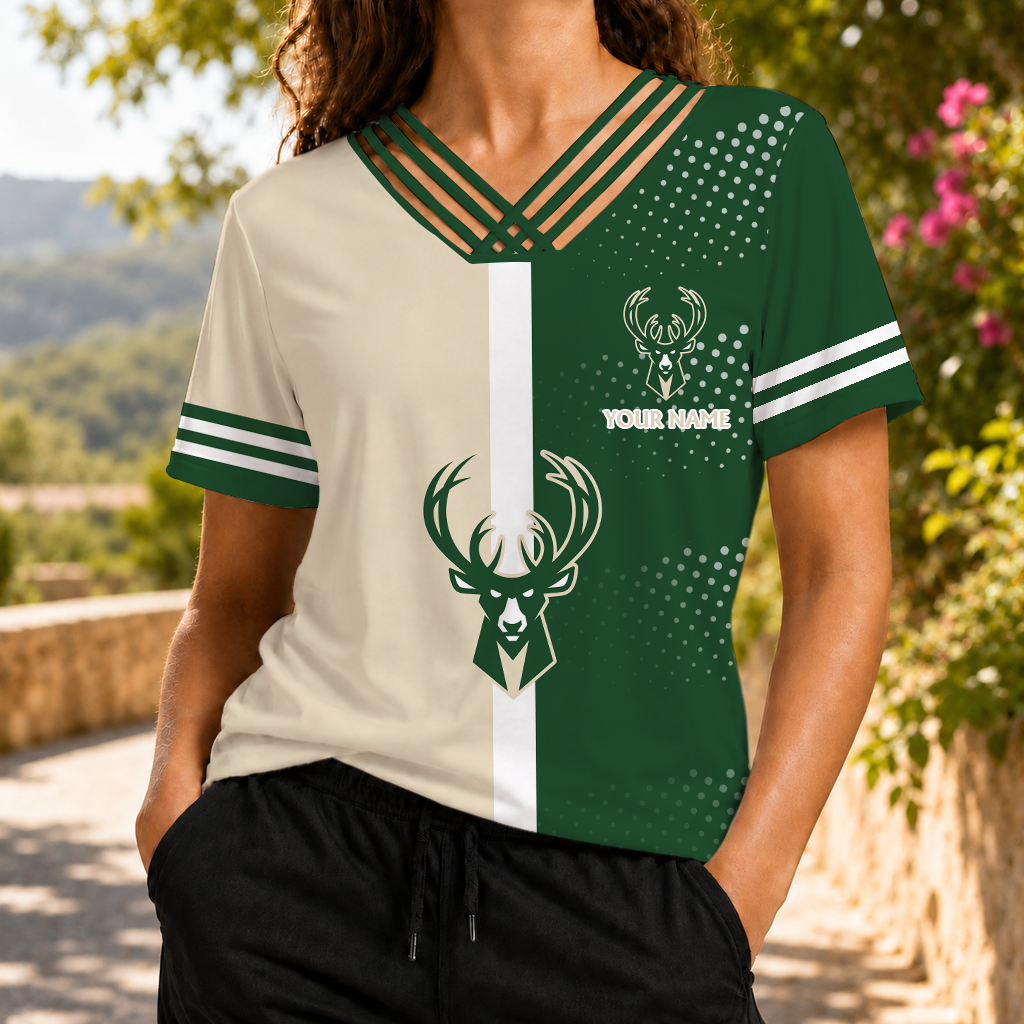 LIMITED EDITON - NEW CUSTOMIZED NBA11 MBU MILWAUKEE BUCKS V-NECK SHIRT