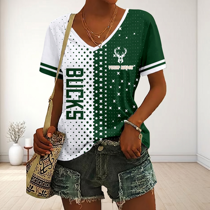 LIMITED EDITION - NEW CUSTOMIZED NBA11 MBU MILWAUKEE BUCKS V-NECK FEMALE SHIRT