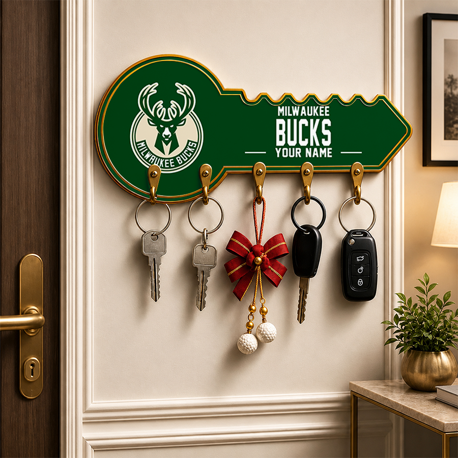 [HOT DEAL] NEW CUSTOMIZED NBA11 MBU MILWAUKEE BUCKS WALL KEY HOLDER FOR HOME