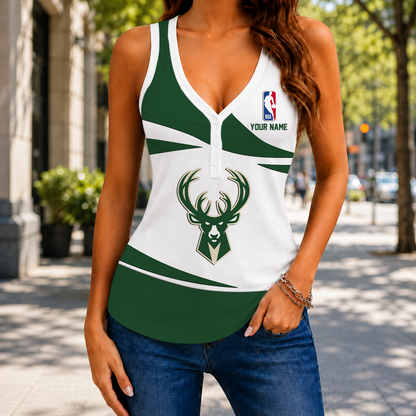 VIRAL EDITION - NEW CUSTOMIZED NBA11 MBU MILWAUKEE BUCKS WOMEN'S V-NECK TANK TOP