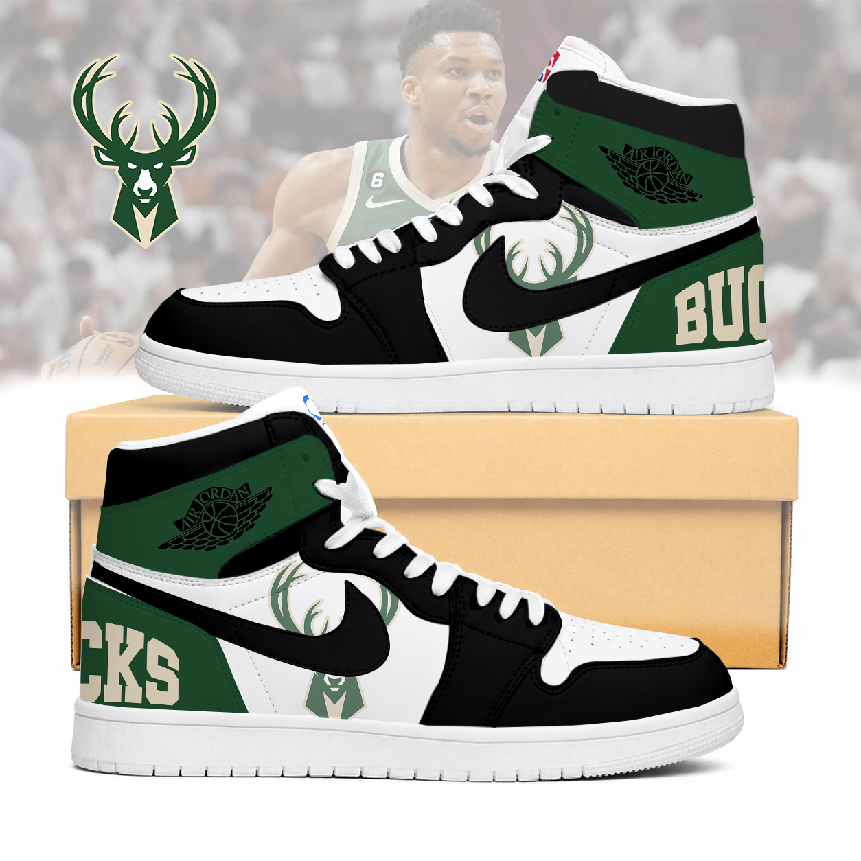 LIMITED EDITION - NEW CUSTOMIZED NBA11 MBU MILWAUKEE BUCKS AIR JORDAN SNEAKERS