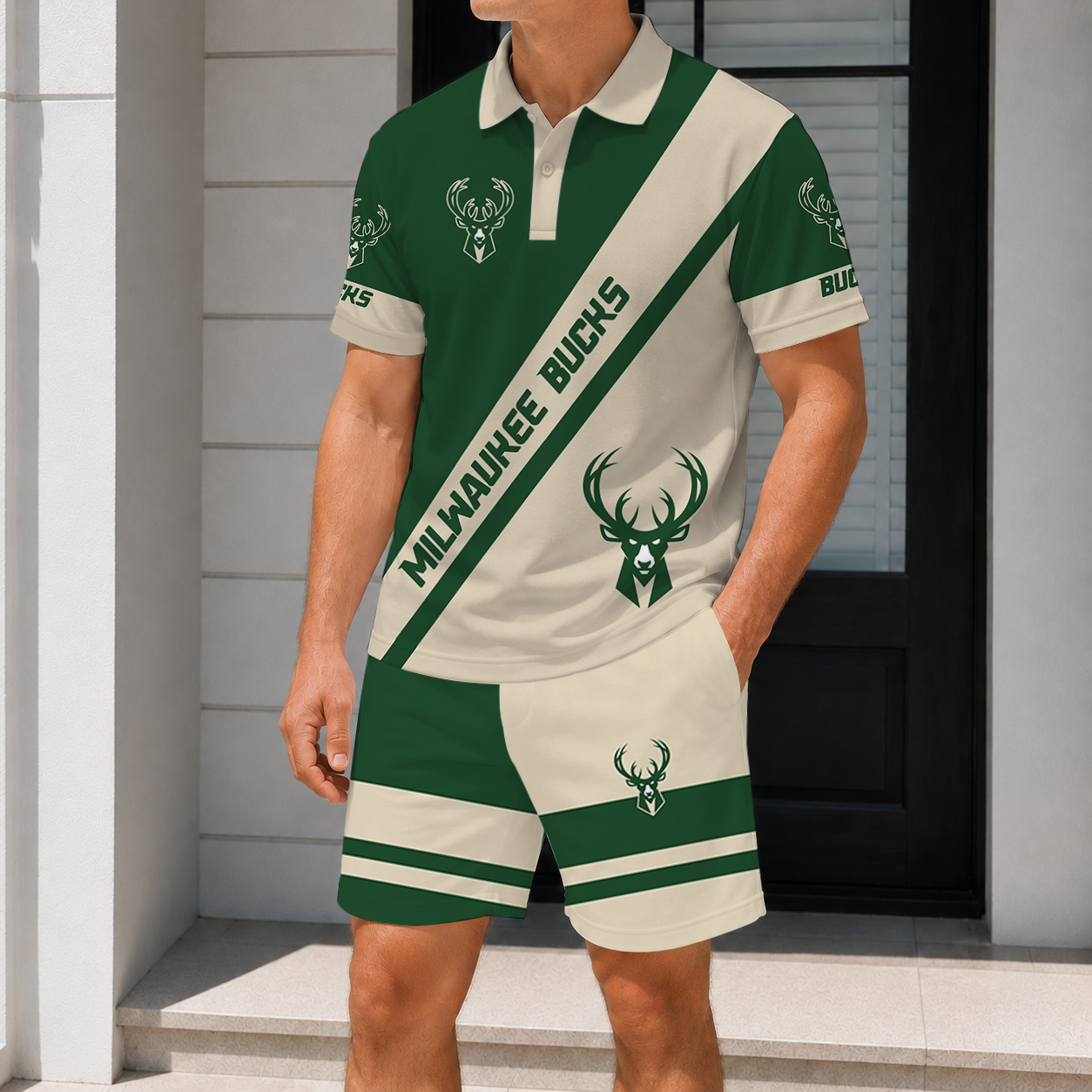 LIMITED EDITION - NEW CUSTOMIZED NBA11 MBU MILWAUKEE BUCKS POLO SHIRT & SHORT PANTS SET