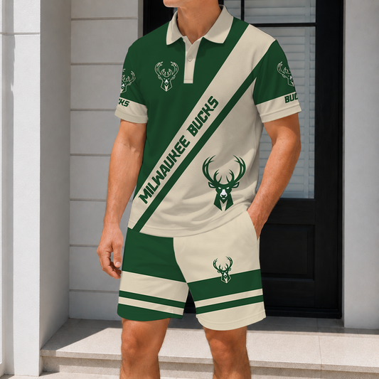 LIMITED EDITION - NEW CUSTOMIZED NBA11 MBU MILWAUKEE BUCKS POLO SHIRT & SHORT PANTS SET