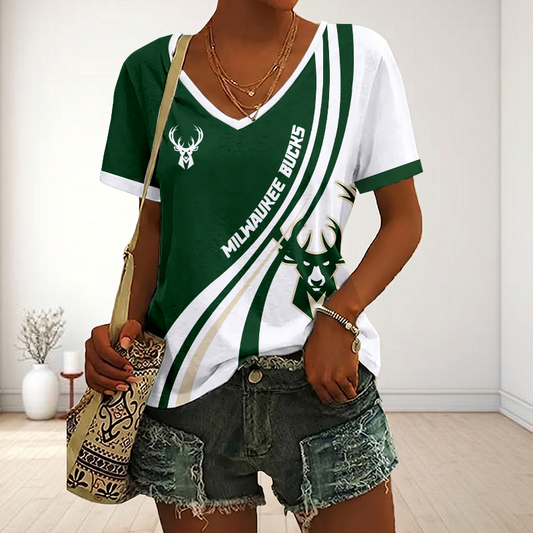 LIMITED EDITION - NEW CUSTOMIZED NBA11 MBU MILWAUKEE BUCKS V-NECK FEMALE SHIRT