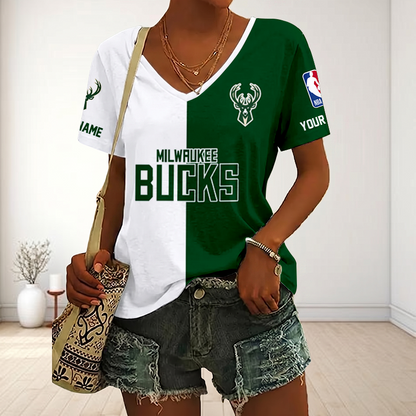 LIMITED EDITION - NEW CUSTOMIZED NBA11 MBU MILWAUKEE BUCKS V-NECK FEMALE SHIRT