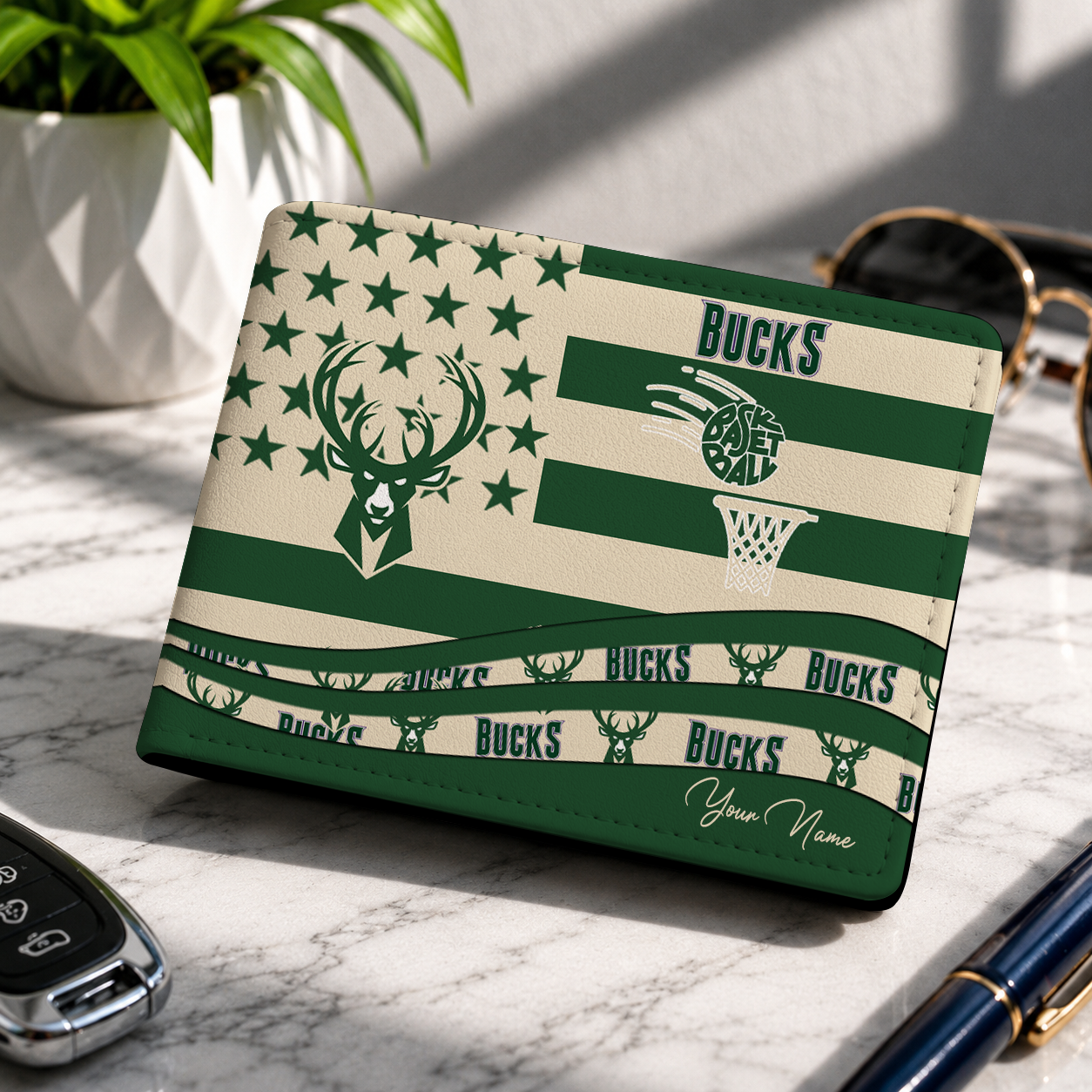 SPECIAL EDITION - NEW CUSTOMIZED NBA11 MBU MILWAUKEE BUCKS LEATHER WALLET