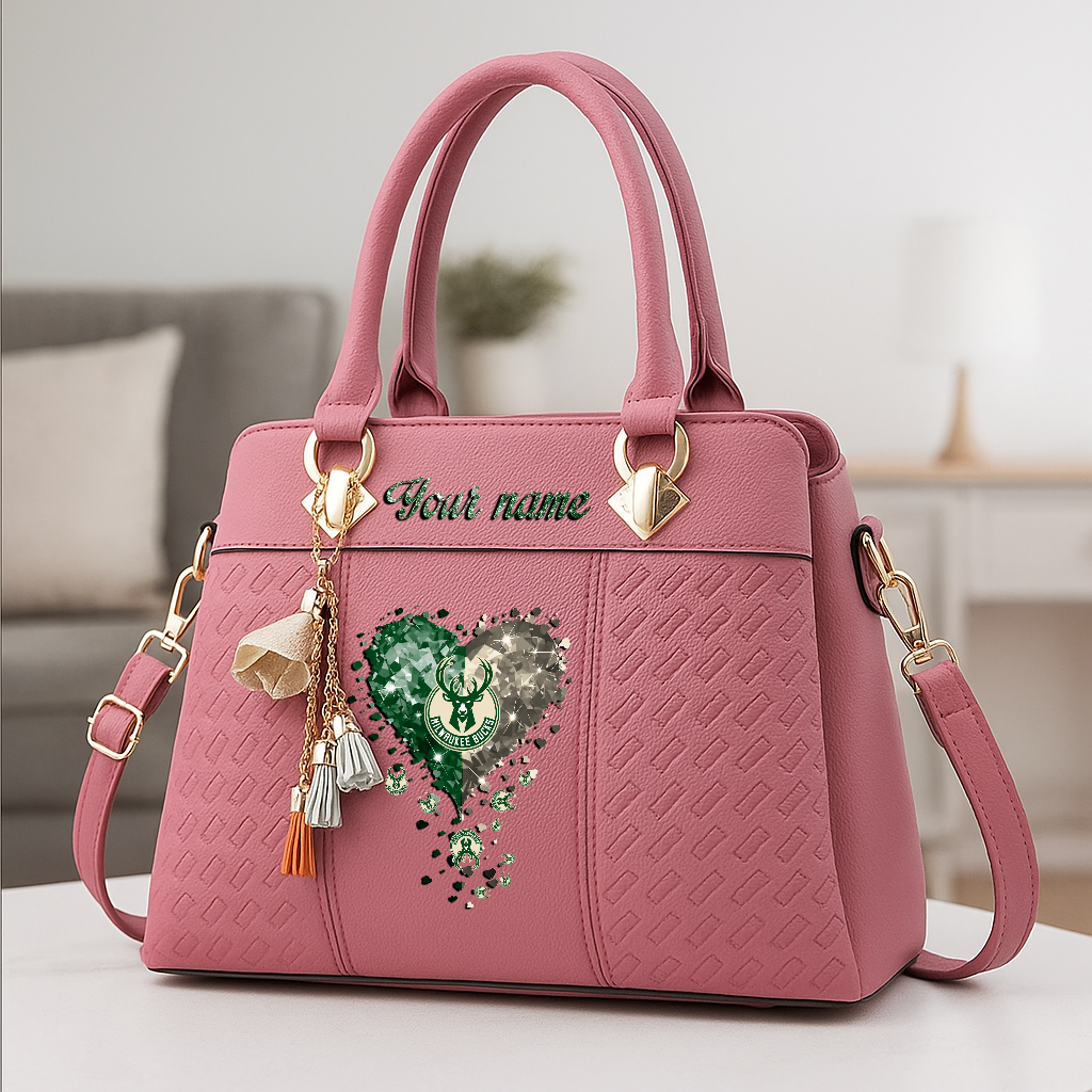 LIMITED EDITION - NEW CUSTOMIZED NBA11 MBU MILWAUKEE BUCKS ZIP HANDBAG MULTICOLOR