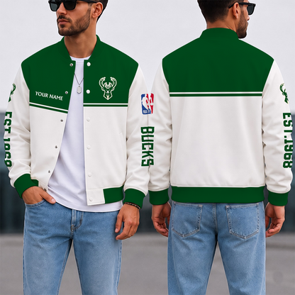 LIMITED EDITION - NEW CUSTOMIZED NBA11 MBU MILWAUKEE BUCKS BASEBALL JACKET, SATIN VARSITY JACKET