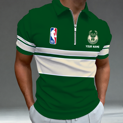 [HOT DEAL] NEW CUSTOMIZED NBA11 MBU MILWAUKEE BUCKS ZIP POLO SHIRT