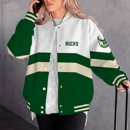 [HOT DEAL] NEW CUSTOMIZED NBA11 MBU MILWAUKEE BUCKS BASEBALL JACKET, SATIN VARSITY JACKET