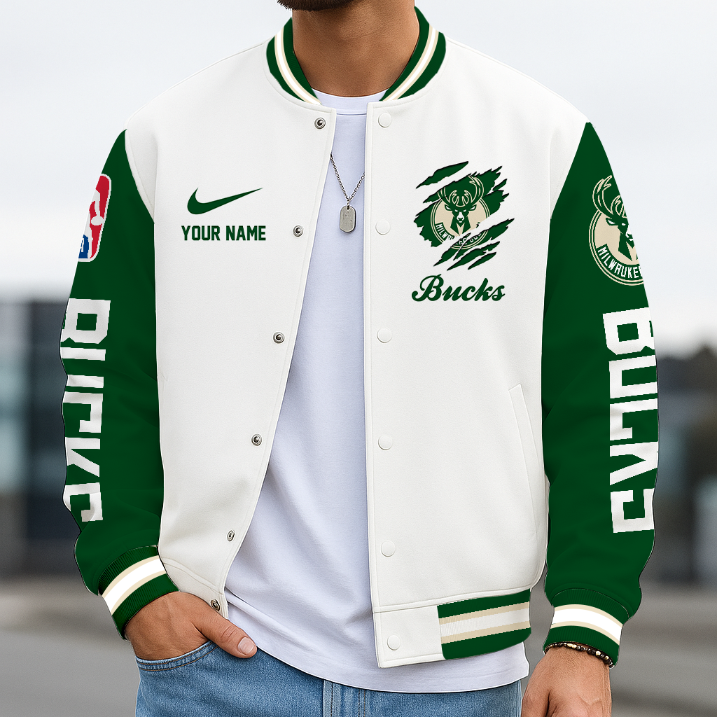 LIMITED EDITION - NEW CUSTOMIZED NBA11 MBU MW BUCKS BASEBALL JACKET, SATIN VARSITY JACKET