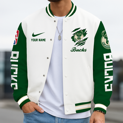 LIMITED EDITION - NEW CUSTOMIZED NBA11 MBU MW BUCKS BASEBALL JACKET, SATIN VARSITY JACKET