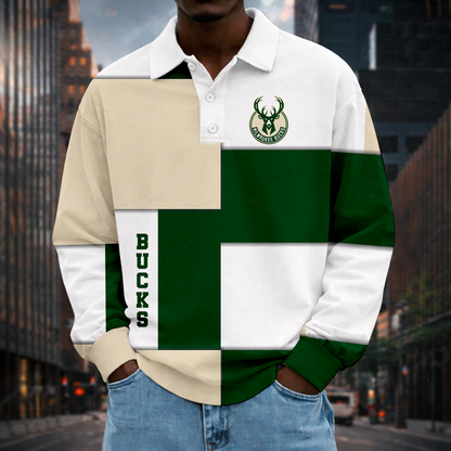 LIMITED EDITION - NEW CUSTOMIZED NBA11 MBU MILWAUKEE BUCKS MEN LONG SLEEVE POLO