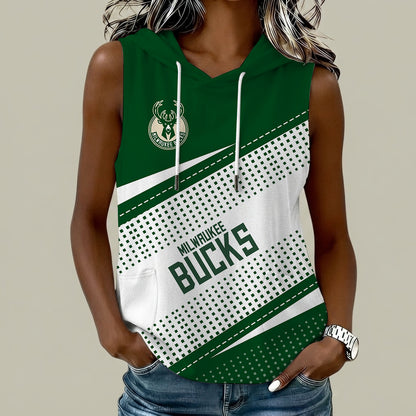 [HOT DEAL] NEW CUSTOMIZED NBA11 MBU MILWAUKEE BUCKS  WOMEN'S SLEEVELESS HOODED POCKET TANK TOP