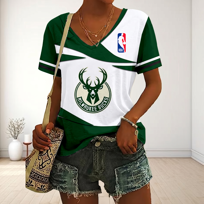 LIMITED EDITION - NEW CUSTOMIZED NBA11 MBU MILWAUKEE BUCKS V-NECK FEMALE SHIRT