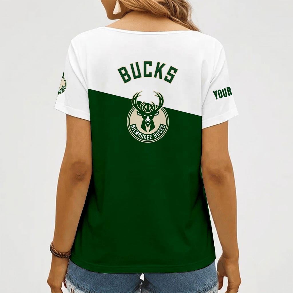 [HOT DEAL] NEW CUSTOMIZED NBA11 MBU MILWAUKEE BUCKS V-NECK FEMALE SHIRT