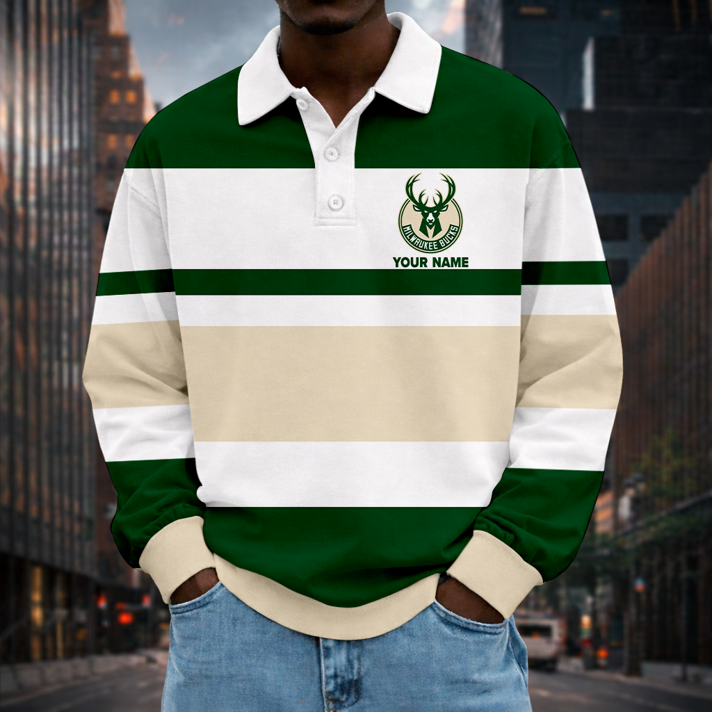LIMITED EDITION - NEW CUSTOMIZED NBA11 MBU MW BUCKS MEN LONG SLEEVE POLO