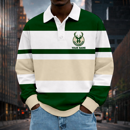 LIMITED EDITION - NEW CUSTOMIZED NBA11 MBU MW BUCKS MEN LONG SLEEVE POLO