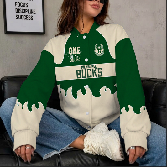 LIMITED EDITION - NEW CUSTOMIZED NBA11 MBU MILWAUKEE BUCKS BASEBALL JACKET, SATIN VARSITY JACKET