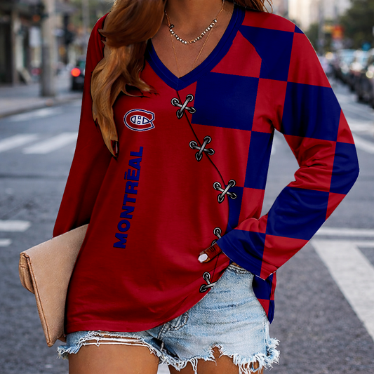 LIMITED EDITION - NEW CUSTOMIZED NHL11 MCD MONTREAL CANADIENS WOMEN'S V-NECK LONG SLEEVED SHIRT