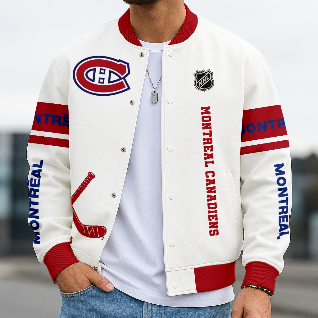 LIMITED EDITION - NEW CUSTOMIZED NHL11 MCD MONTREAL CANADIENS BASEBALL JACKET, SATIN VARSITY JACKET