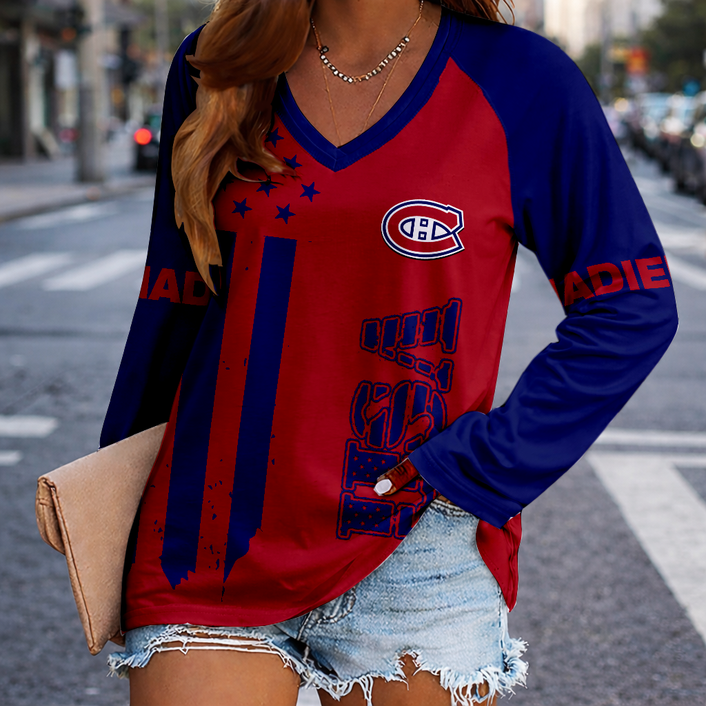 LIMITED EDITION - NEW CUSTOMIZED NHL11 MCD MONTREAL CANADIENS WOMEN'S V-NECK LONG SLEEVED SHIRT