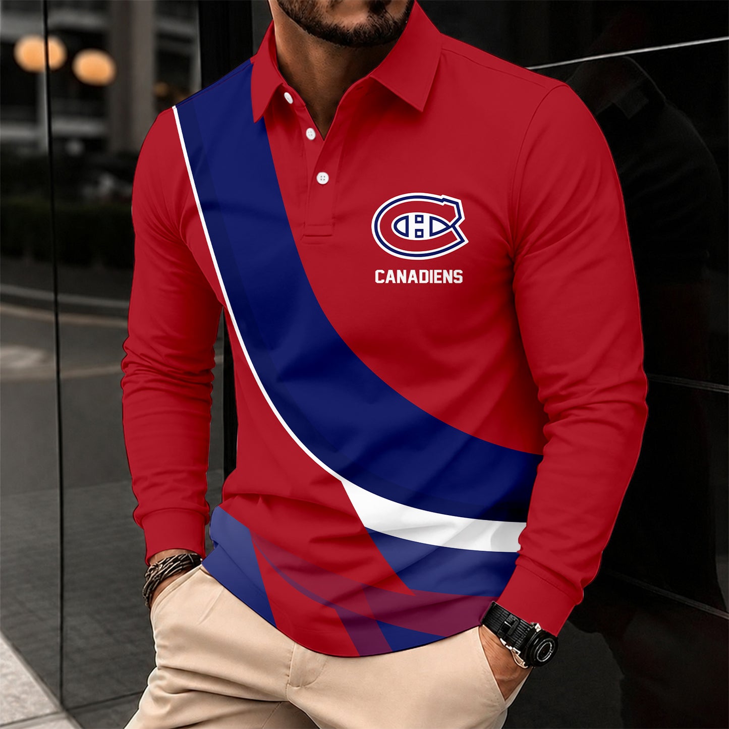 [SUPER SALE] NEW CUSTOMIZED NHL11 MCD MONTREAL CANADIENS MEN LONG SLEEVE POLO