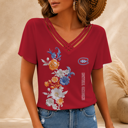 [SUPER SALE] NEW CUSTOMIZED NHL11 MCD MONTREAL CANADIENS V-NECK SHIRT