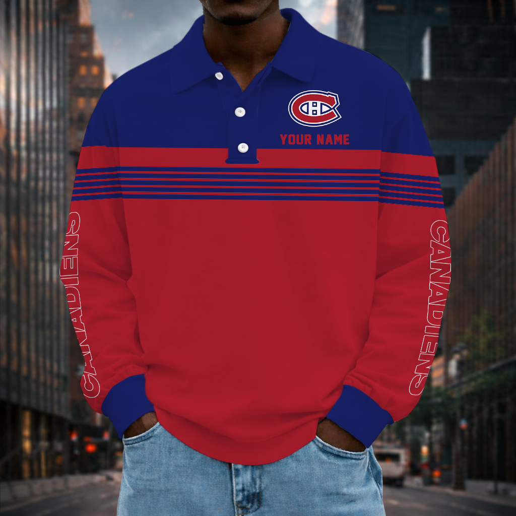 SPECIAL EDITION - NEW CUSTOMIZED NHL11 MCD MONTREAL CANADIENS MEN LONG SLEEVE POLO