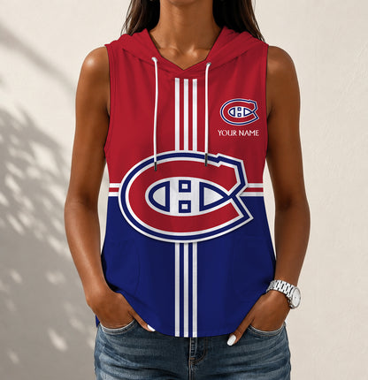 VIRAL EDITION - NEW CUSTOMIZED NHL11 MCD MONTREAL CANADIENS WOMEN'S SLEEVELESS HOODED POCKET TANK TOP