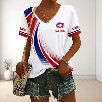 LIMITED EDITION - NEW CUSTOMIZED NHL11 MCD MONTREAL CANADIENS V-NECK FEMALE SHIRT