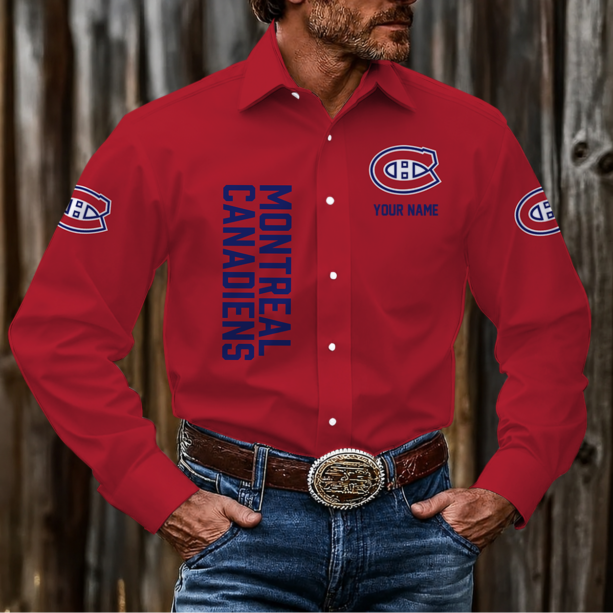 LIMITED EDITION - NEW CUSTOMIZED NHL11 MCD MONTREAL CANADIENS MEN'S LONG SLEEVE BUTTON-UP SHIRT