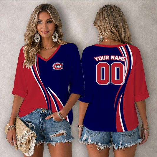 LIMITED EDITION - NEW CUSTOMIZED NHL11 MCD MONTREAL CANADIENS WOMEN'S HEART V-NECK LONG SLEEVE SHIRT
