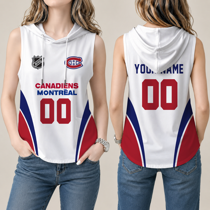[SUPER SALE] NEW CUSTOMIZED NHL11 MCD MONTREAL CANADIENS WOMEN'S SLEEVELESS HOODED POCKET TANK TOP