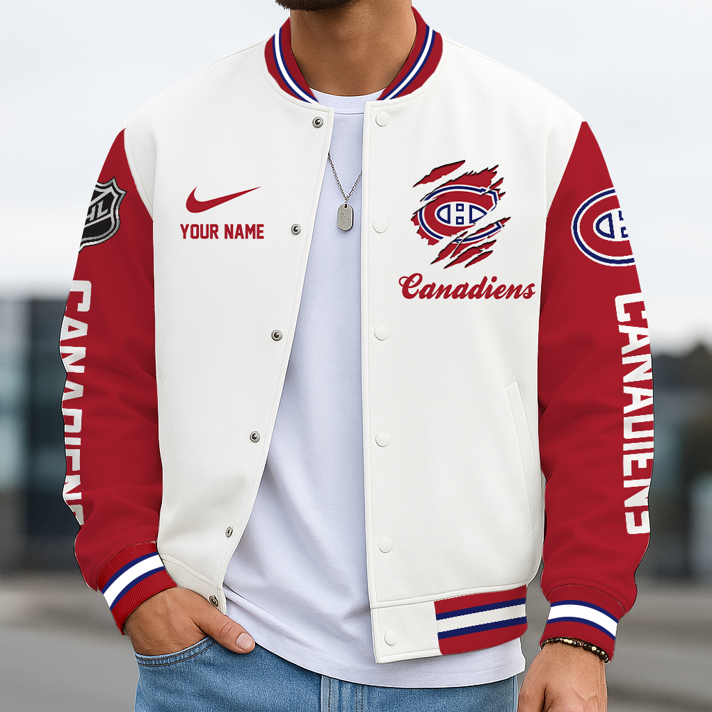 LIMITED EDITION - NEW CUSTOMIZED NHL11 MCD MONTREAL CANADIENS BASEBALL JACKET, SATIN VARSITY JACKET