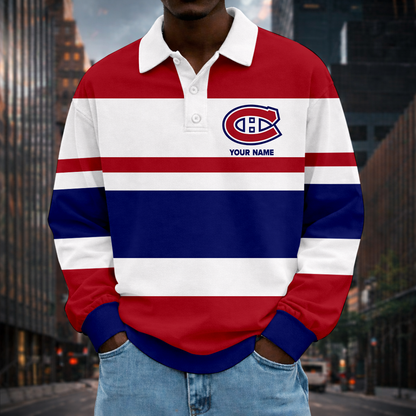 LIMITED EDITION - NEW CUSTOMIZED NHL11 MCD MONTREAL CANADIENS MEN LONG SLEEVE POLO