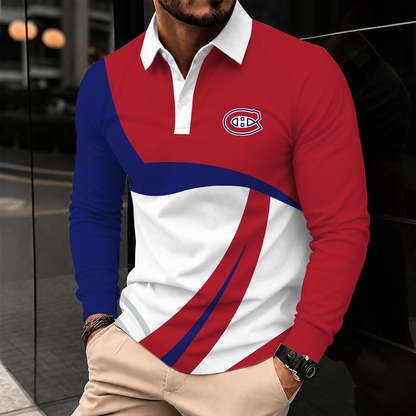 [SUPER SALE] NEW CUSTOMIZED NHL11 MCD MONTREAL CANADIENS MEN LONG SLEEVE POLO