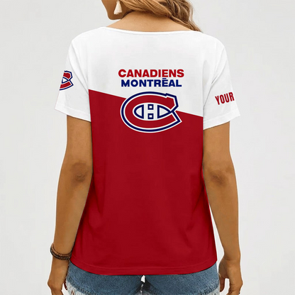 [SUPER SALE] NEW CUSTOMIZED NHL11 MCD MONTREAL CANADIENS V-NECK FEMALE SHIRT