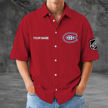 [SUPER SALE] NEW CUSTOMIZED NHL11 MCD MONTREAL CANADIENS SEERSUCKER BUTTON SHIRT