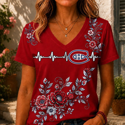 [SUPER SALE] NEW CUSTOMIZED NHL11 MCD MONTREAL CANADIENS V-NECK FEMALE SHIRT