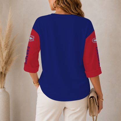 [SUPER SALE] NEW CUSTOMIZED NHL11 MCD MONTREAL CANADIENS WOMEN'S HEART V-NECK LONG SLEEVE SHIRT