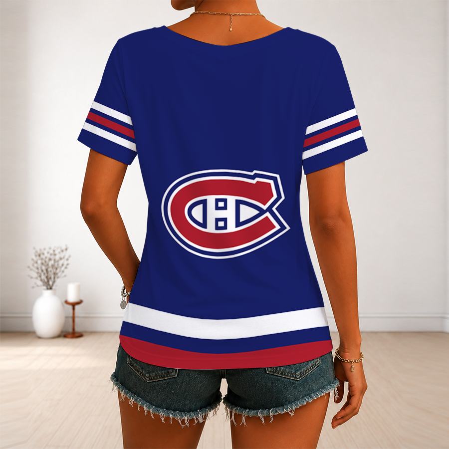 [SUPER SALE] NEW CUSTOMIZED NHL11 MCD MONTREAL CANADIENS V-NECK FEMALE SHIRT