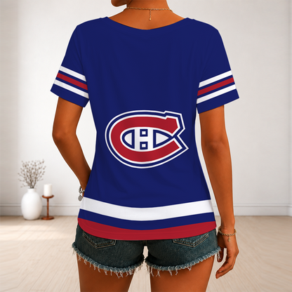 [SUPER SALE] NEW CUSTOMIZED NHL11 MCD MONTREAL CANADIENS V-NECK FEMALE SHIRT