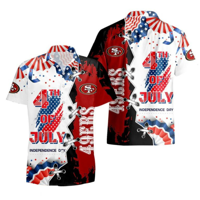 MEGA SALE - NEW CUSTOMIZED NFL11 SF49 SAN FRANCISCO 49ERS INDEPENDENCE DAY HAWAIIAN SHIRT