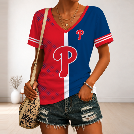 LIMITED EDITION - NEW CUSTOMIZED MLB11 PPS PHILADELPHIA PHILLIES V-NECK FEMALE SHIRT