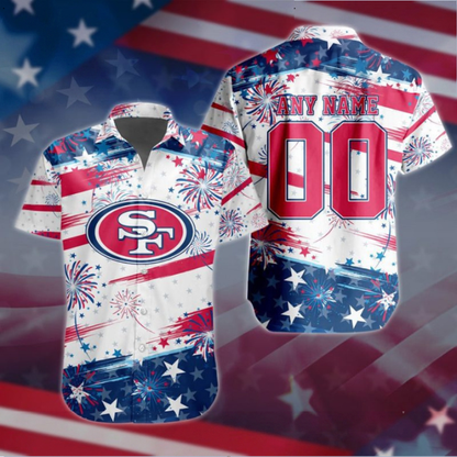 VIRAL EDITION - NEW CUSTOMIZED NFL11 SF49 SAN FRANCISCO 49ERS PATRIOTIC USA HAWAIIAN SHIRT