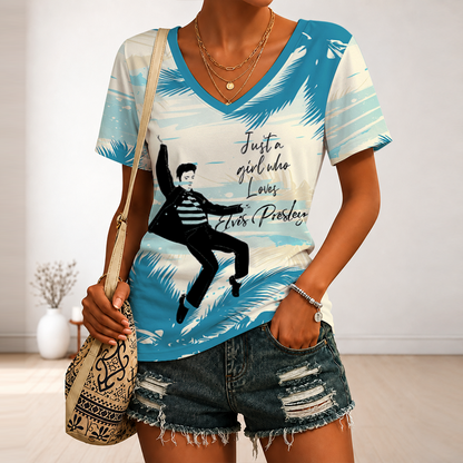 [FAN FAVORITE] NEW CUSTOMIZED ELVIS PRESLEY V-NECK FEMALE SHIRT