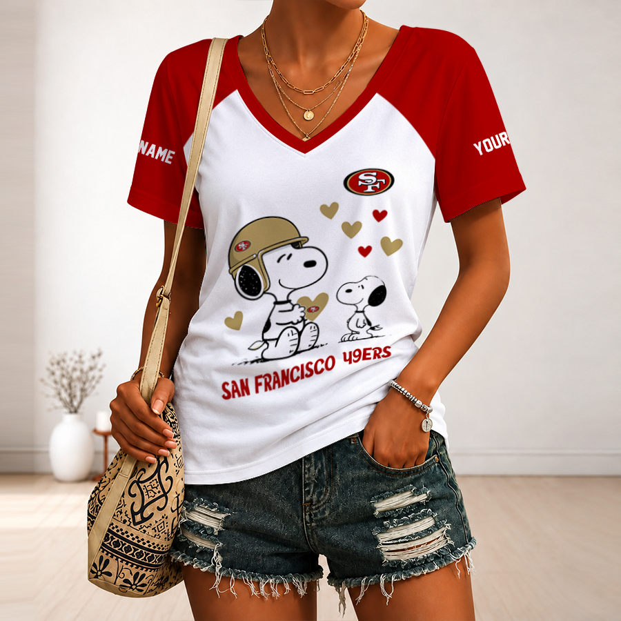 [SPECIAL OFFER] NEW CUSTOMIZED NFL11 SF49 SAN FRANCISCO 49ERS V-NECK FEMALE SHIRT