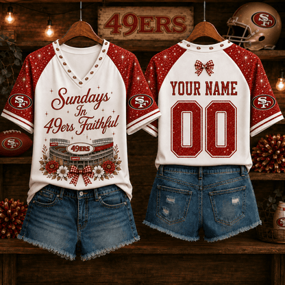 EXCLUSIVE EDITION - NEW CUSTOMIZED NFL11 SF49 SAN FRANCISCO 49ERS V-NECK FEMALE SHIRT