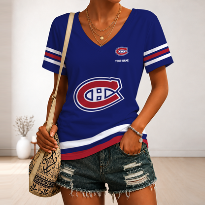 [SUPER SALE] NEW CUSTOMIZED NHL11 MCD MONTREAL CANADIENS V-NECK FEMALE SHIRT